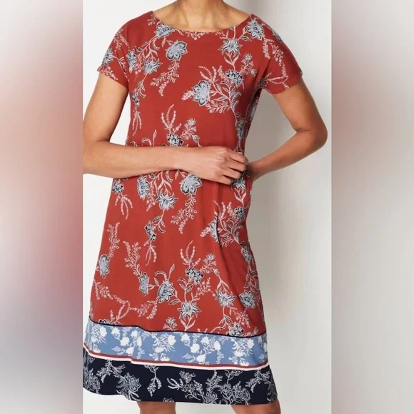 J. Jill | Dresses | J Jill Wearever Pottery Vine Jacobean Relaxed 2pocket  Tshirt Shift Dress X | Poshmark